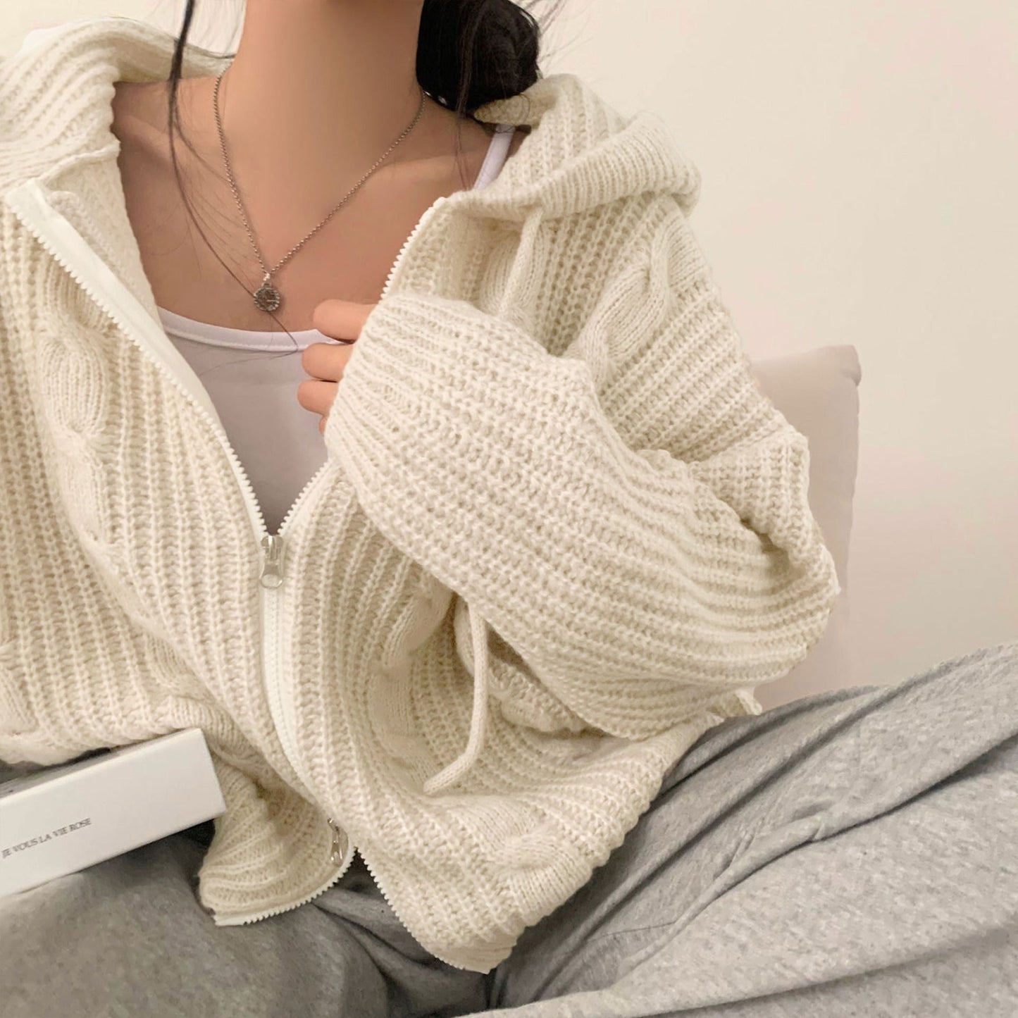 Cardigan à capuche femme chaud confortable