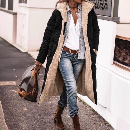 Veste réversible pratique à capuche longueur genou pour femme