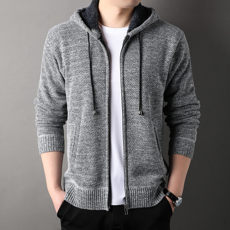 Cardigan Homme Capuche Doublé Doux Tendance