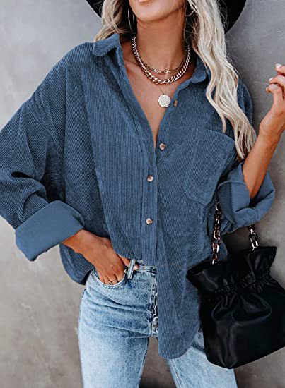 Chemisier oversize en velours côtelé pour femme, confortable et élégant