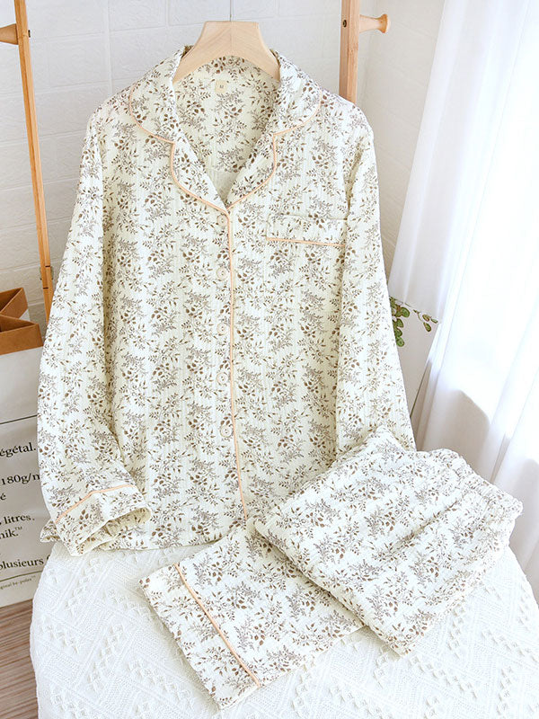 Ensemble de pyjama pour femme à motif floral avec chemise boutonnée