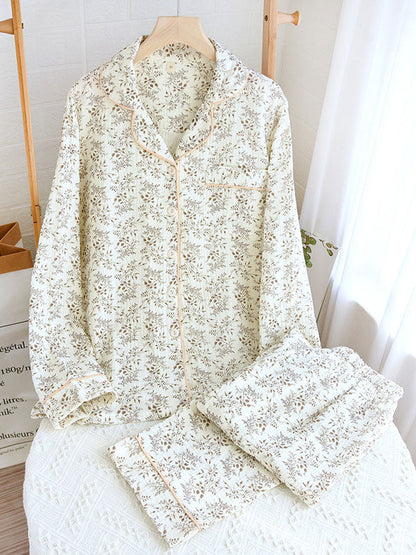 Ensemble de pyjama pour femme à motif floral avec chemise boutonnée