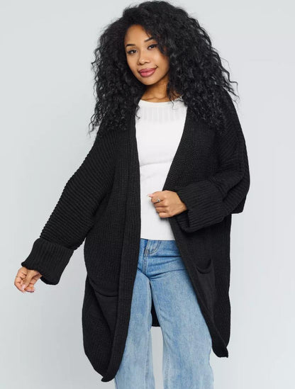 Grand cardigan grande taille en mélange de laine ouvert