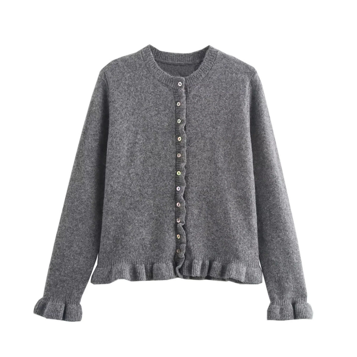 Gilet pour femme élégant avec ourlet à volants et fermeture boutonnée