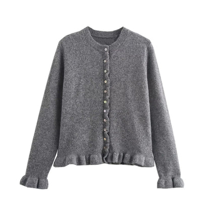 Gilet pour femme élégant avec ourlet à volants et fermeture boutonnée