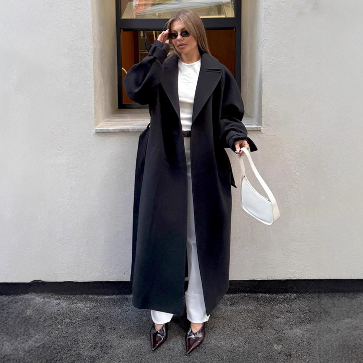 Damen Wollmantel Elegant Tailliert Gürtel - IdealeKleiden