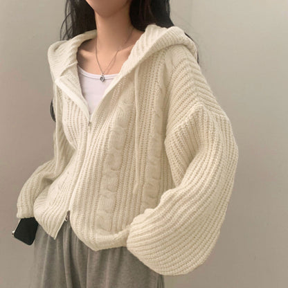 Damen Strickjacke Kapuzenpullover Warm Bequem - IdealeKleiden