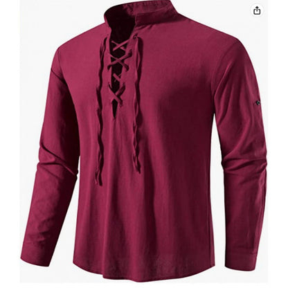 T-shirt manches longues décontracté à lacets pour hommes