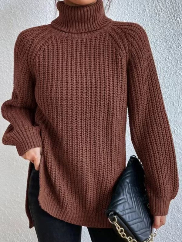 Pull tricoté pour femme col montant motif nid d'abeille élégant