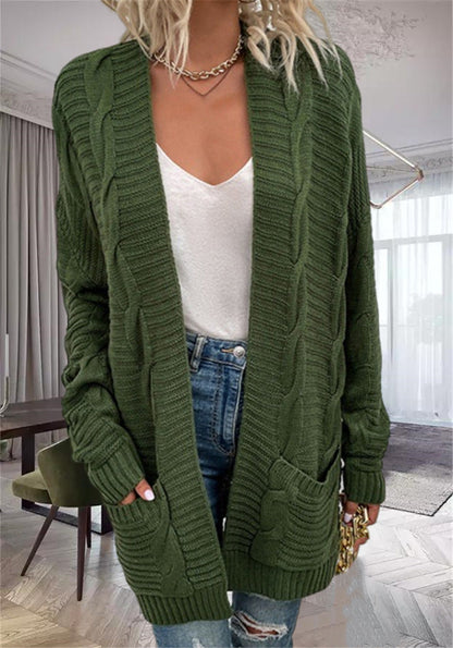 Cardigan grande taille en maille mélangée grosse maille avec poches