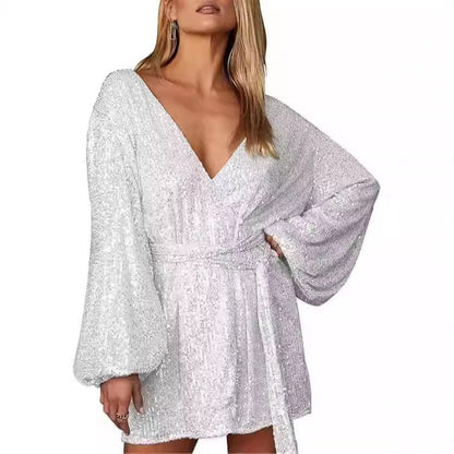 Robe de soirée scintillante à col en V élégante