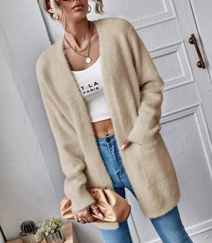 Cardigan doux et moelleux pour femme, design simple et élégant