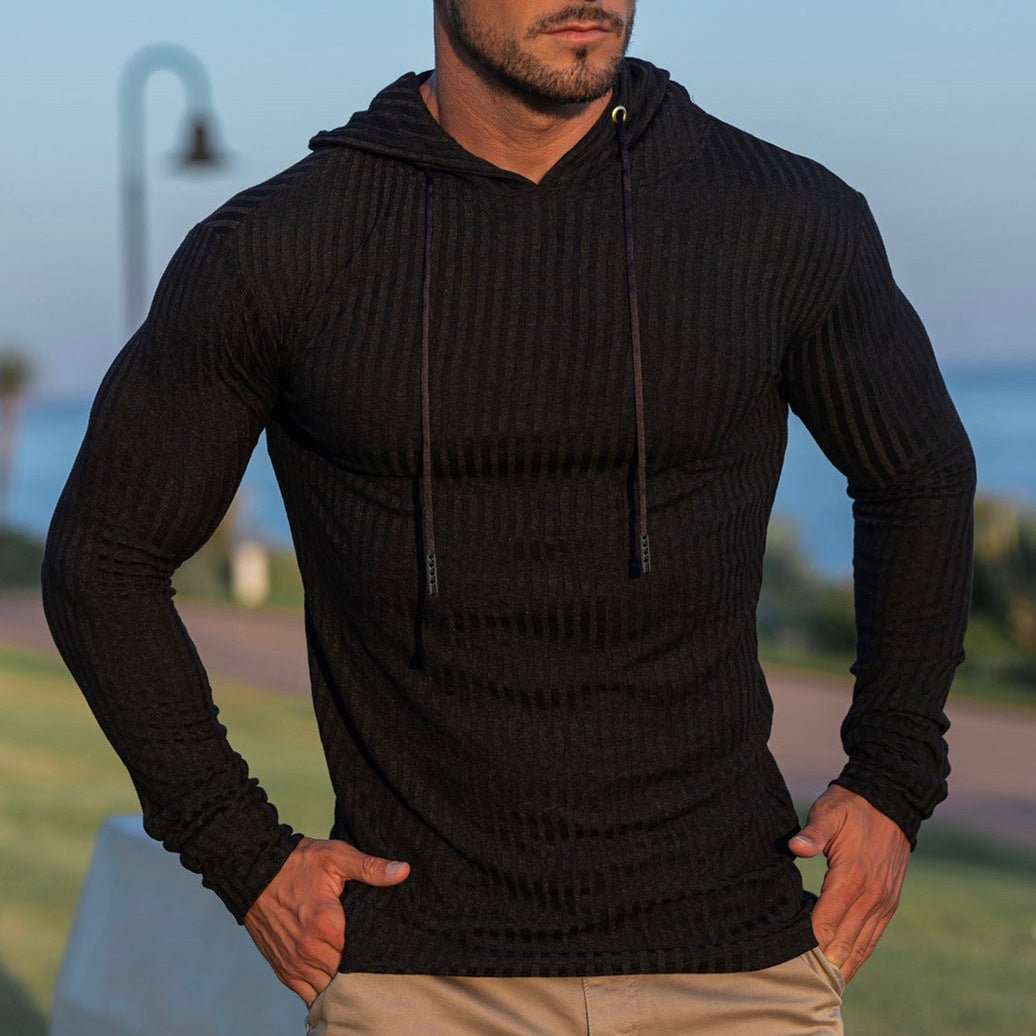 Sweat-shirt à capuche pour homme, motif côtelé tendance