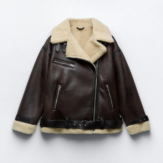 Lederschuh Damenjacke Mit Revers Schwarz - IdealeKleiden