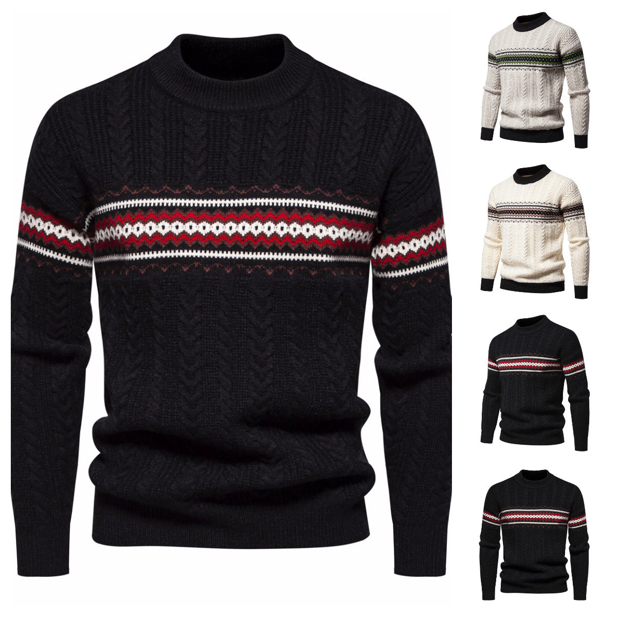 Herren Strickpullover Modern Zopfmuster Elegantes Design - IdealeKleiden