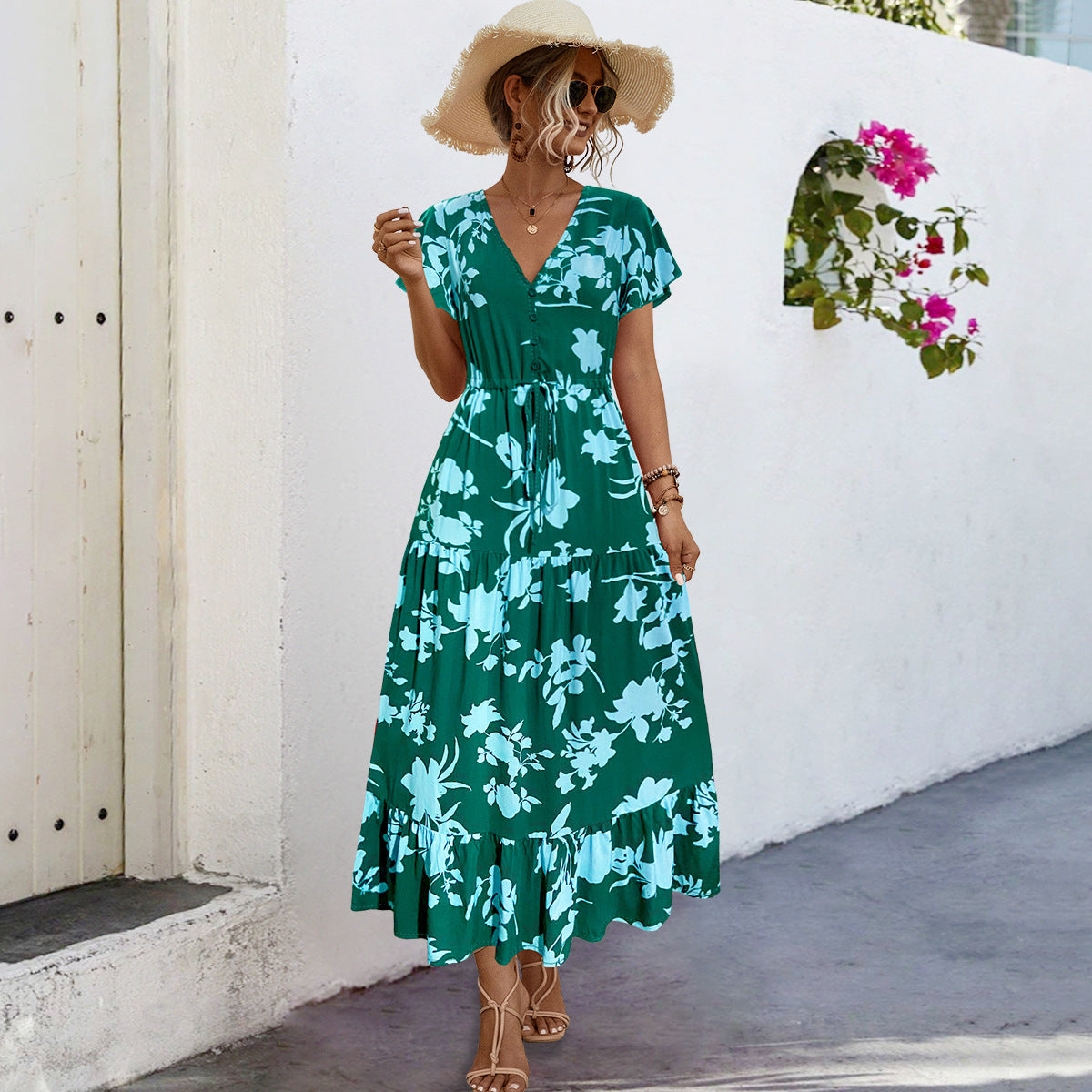 Robe longue d'été pour femme, imprimé floral, élégante