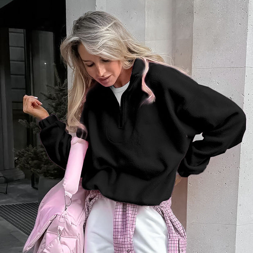 Pull en polaire femme Col court zippé Style moderne