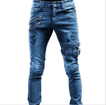 Jeans Homme Délavé Déchiré Zippé