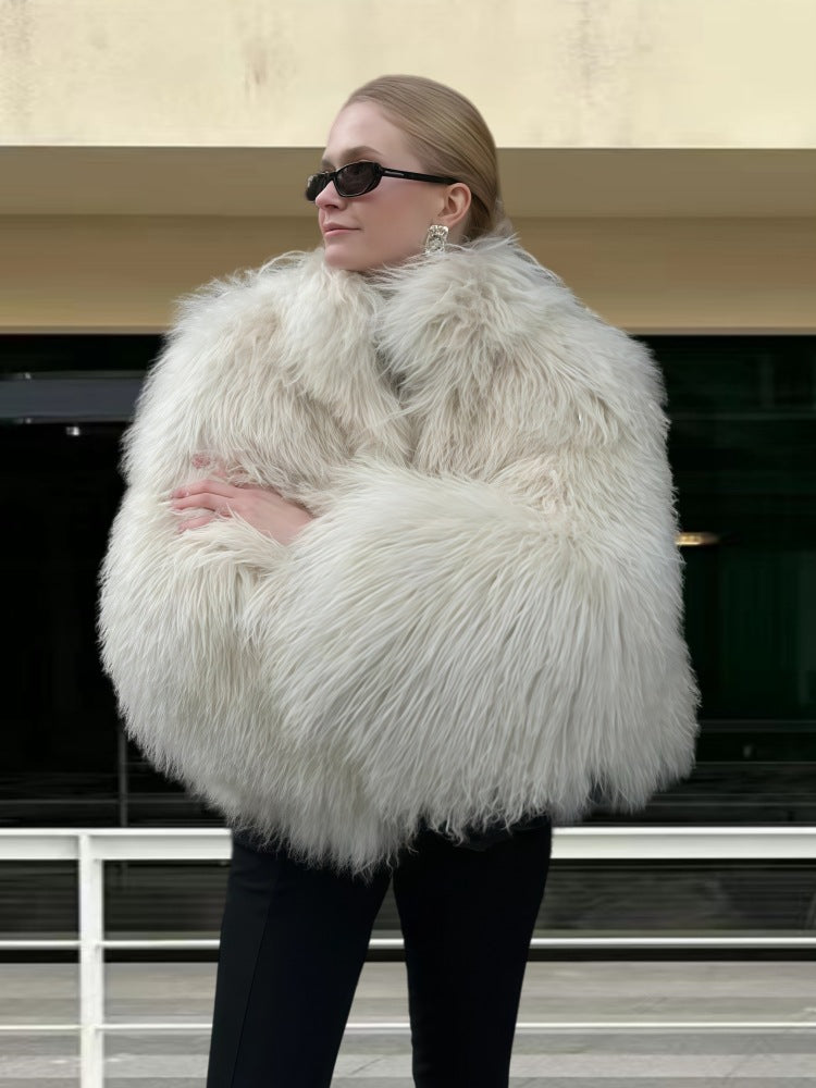 Veste en fourrure pour femmes Design élégant Manches volumineuses