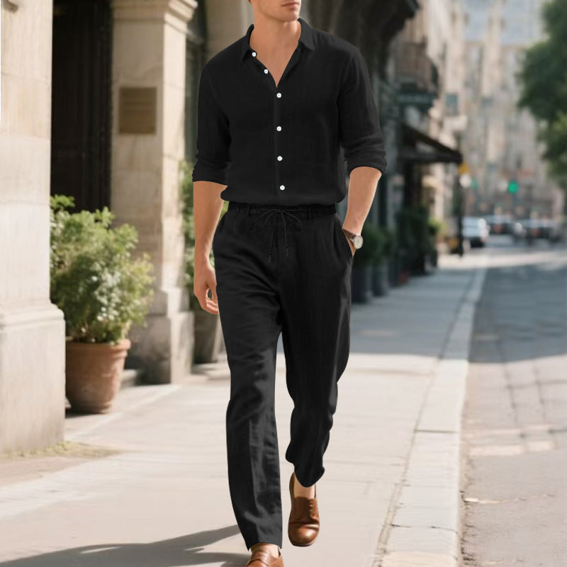 Pantalon Homme en Lin Moderne Décontracté avec Cordon de Serrage