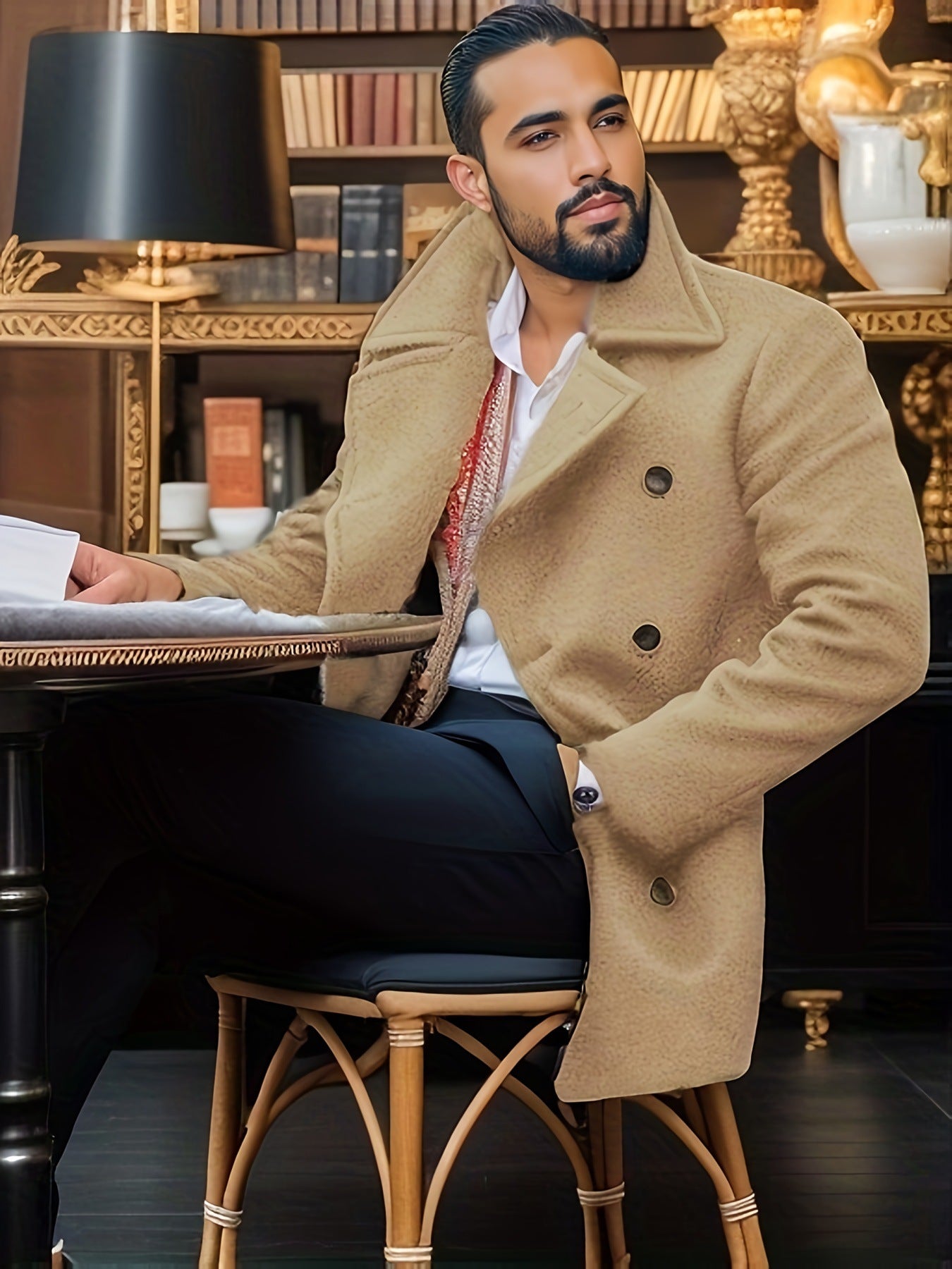 Manteau en laine élégant pour homme avec double boutonnage