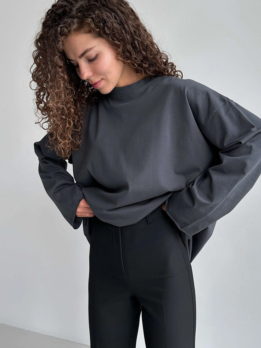 T-shirt oversize à manches longues pour femme, de haute qualité, moderne