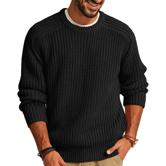 Herren Pullover Grobstrick Rundhals Lässig Elegent - IdealeKleiden