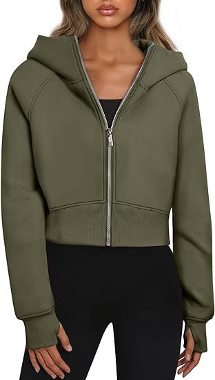 Sweat à capuche court zippé sportif pour femmes