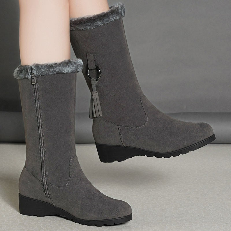 Bottes effet daim mi-mollet talon bas
