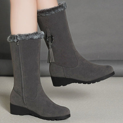 Bottes effet daim mi-mollet talon bas