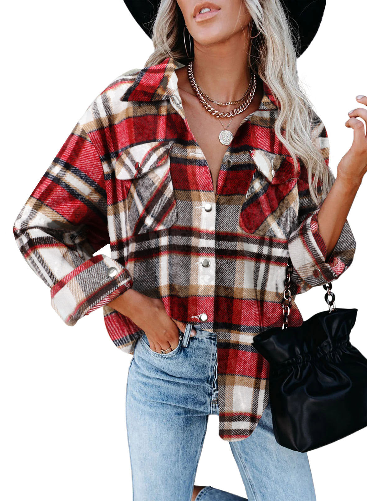 Blazer en flanelle à carreaux pour femme Doux et confortable