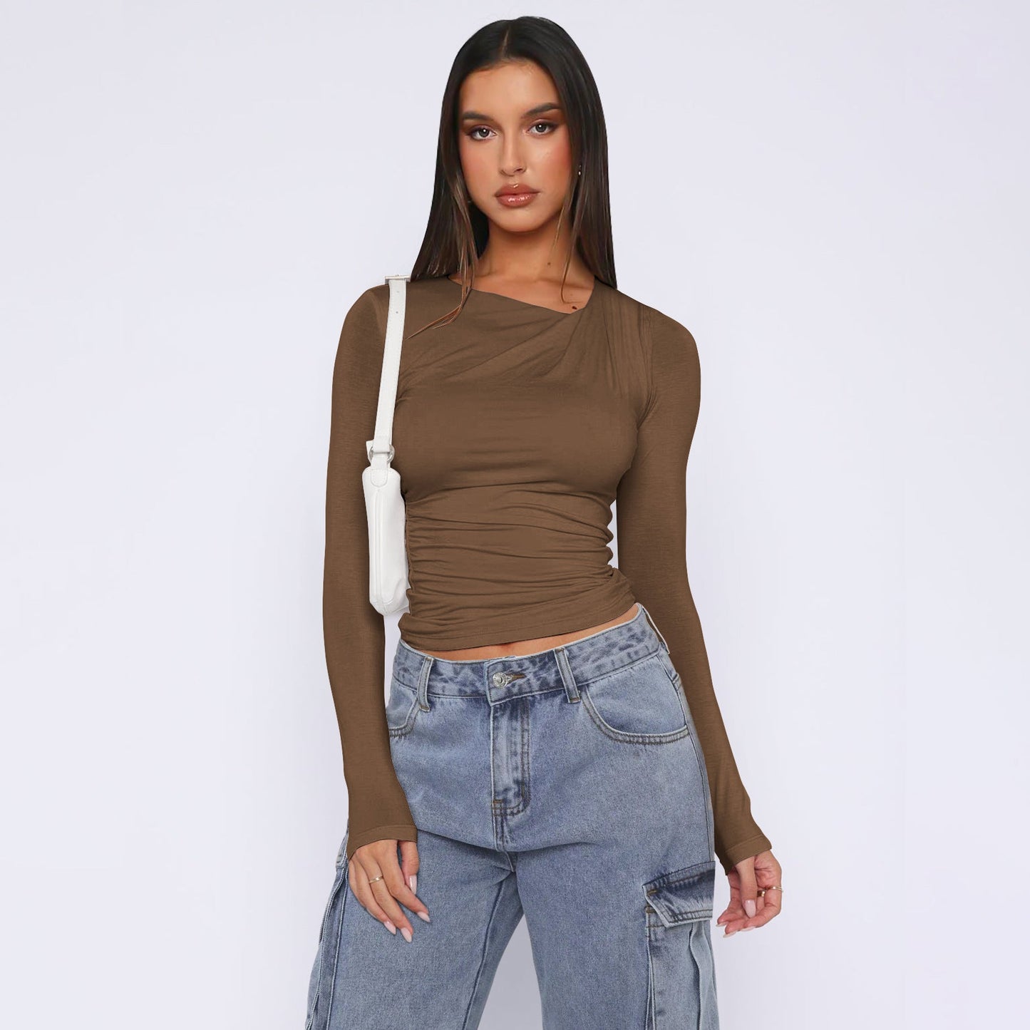 Haut côtelé asymétrique pour femme Élégant haut