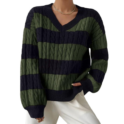 Pull en tricot pour femme col en V manches longues design élégant