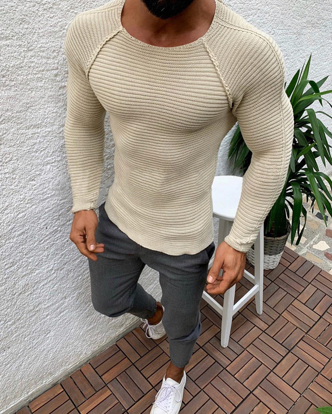 Pull en maille pour hommes, design élégant, manches longues