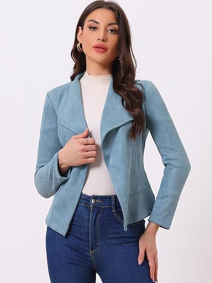 Veste en cuir tendance pour femme, coupe ouverte, avec poches