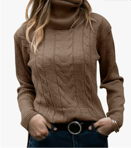Pull tricoté col montant torsadé élégant pour femme