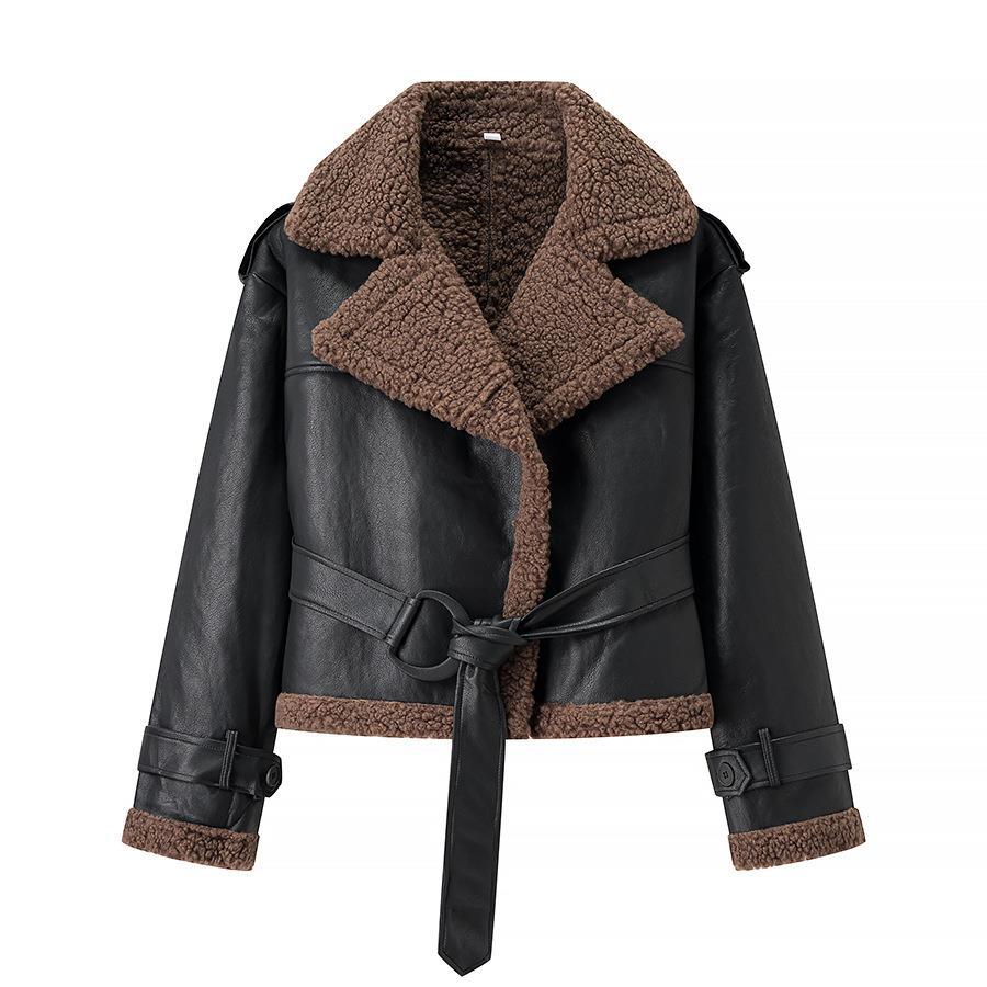 Veste en cuir pour femme, doublure teddy, élégante et cintrée