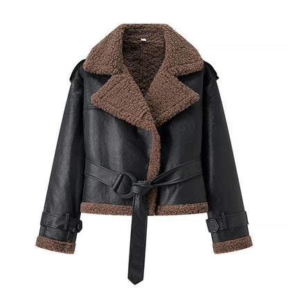 Veste en cuir pour femme, doublure teddy, élégante et cintrée