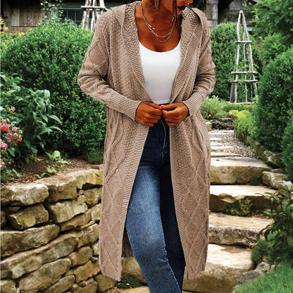 Gilet long en maille pour femme Coupe ouverte Motif torsadé