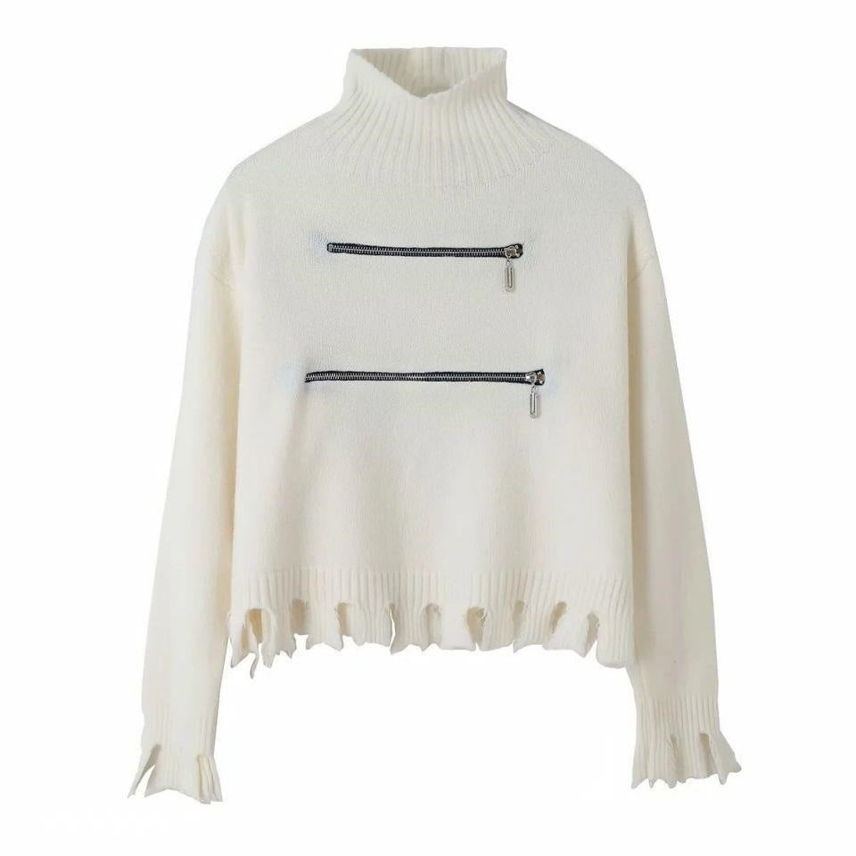 Pull pour femme moderne asymétrique à franges