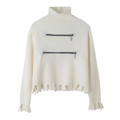 Pull pour femme moderne asymétrique à franges