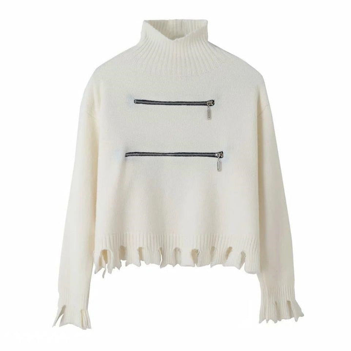 Pull pour femme moderne asymétrique à franges