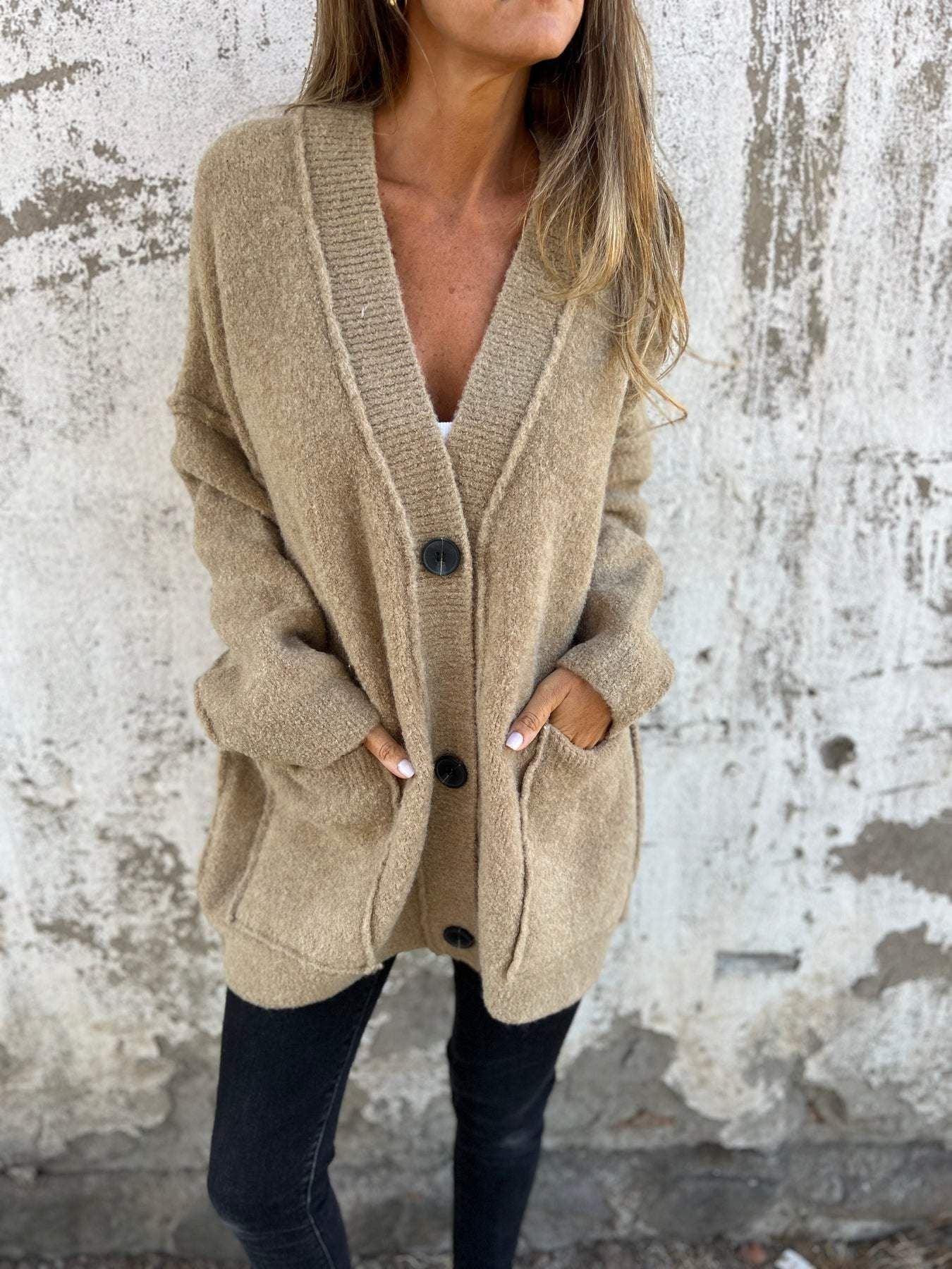 Cardigan femme doux grandes poches boutons