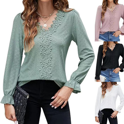 Elegante Damenbluse Floral V-Ausschnitt - IdealeKleiden