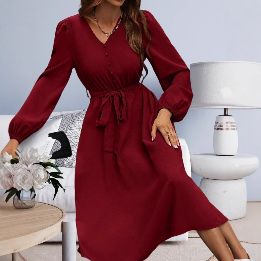Damen Kleid Mit Gürtel Elegantes Design - IdealeKleiden