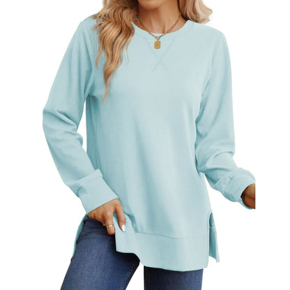 Sweat-shirt à manches longues pour femmes confortable avec fente latérale