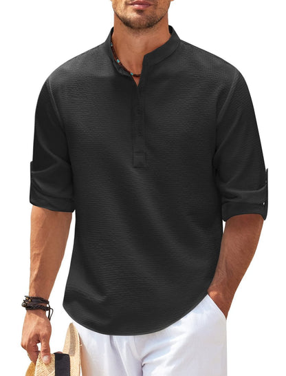 Chemise homme coupe décontractée col montant aspect côtelé