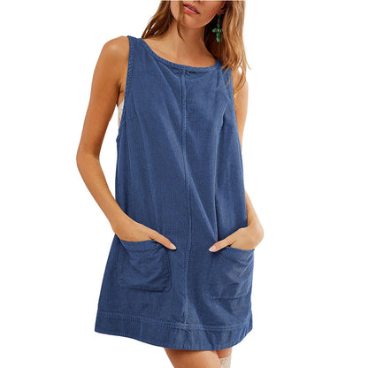 Robe jersey femme décontractée col rond avec poches