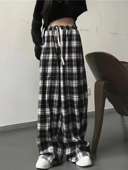 Pantalon décontracté à carreaux élastique et confortable pour femmes