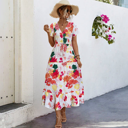 Robe longue d'été pour femme, imprimé floral, élégante